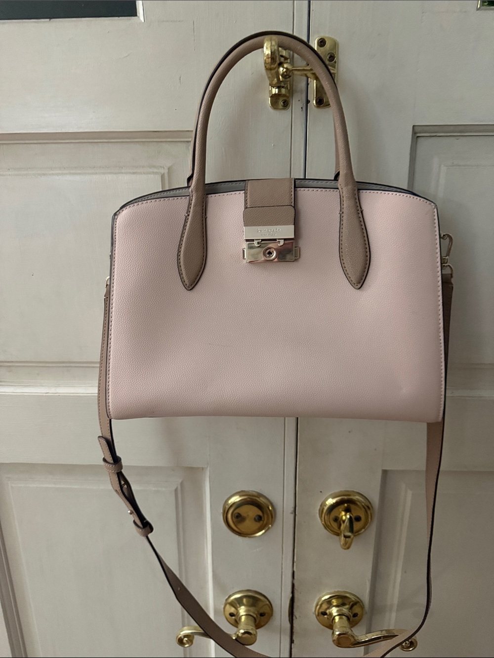 kate spade Blush Pink Satchel with Taupe Trim and Gold Lock